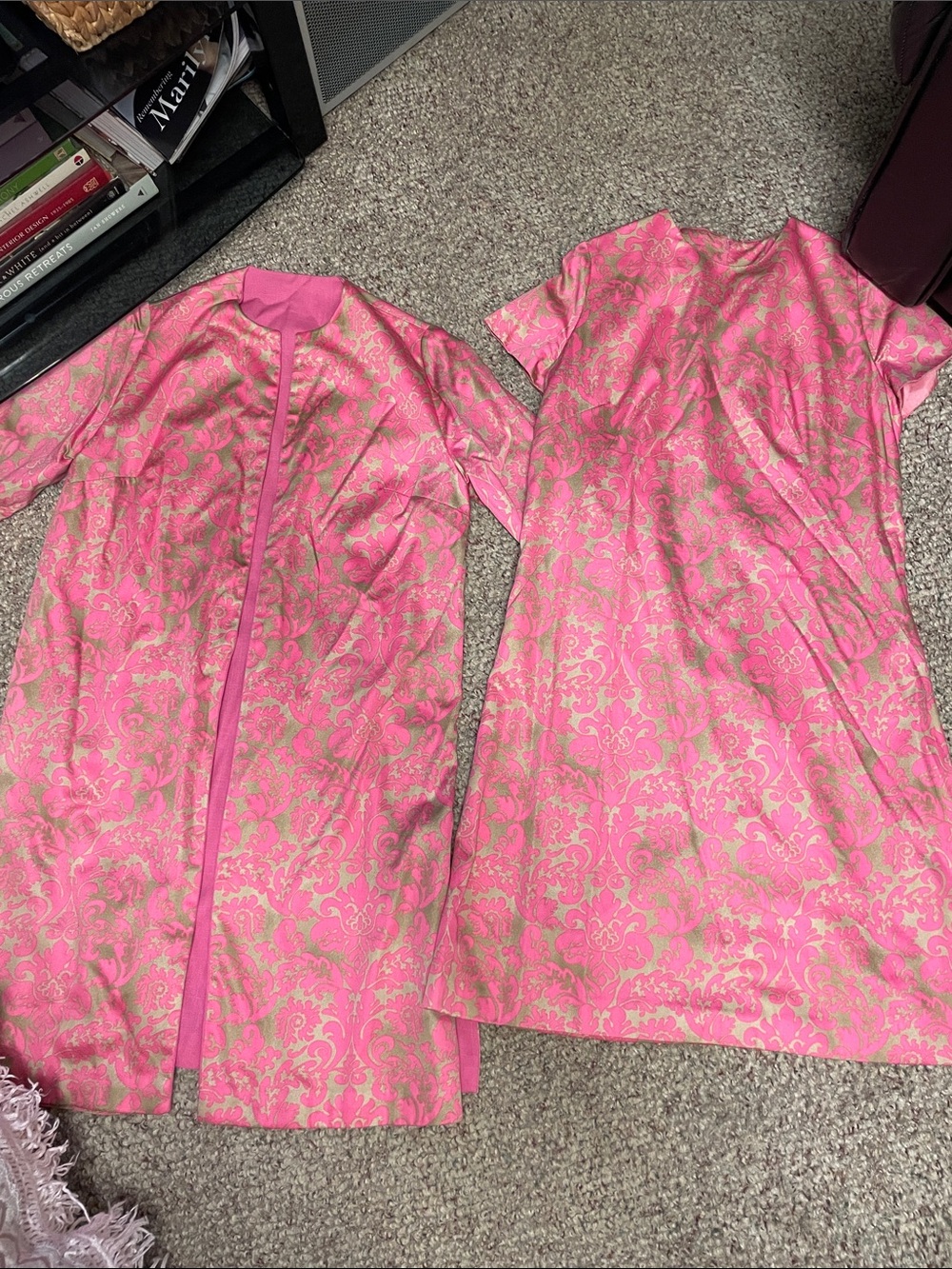 Vintage 60s Pink gold Brocade Coat and sheath Dress Set- amazing condition